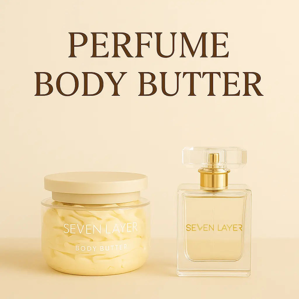 Seven Layer perfume and cologne making experience with various fragrance ingredients and tools displayed.